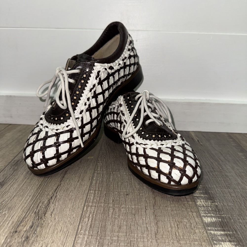 Aerogreen Women's Summer Golf‎ Shoes Size 6.5  Basket Woven Leather Brown/White